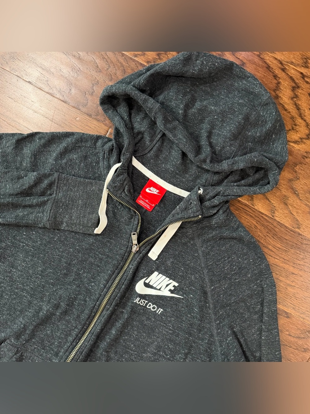 Nike Sports Gym Vintage Full Zip Hoodie Jacket Womens M Heather Gray 813872-010